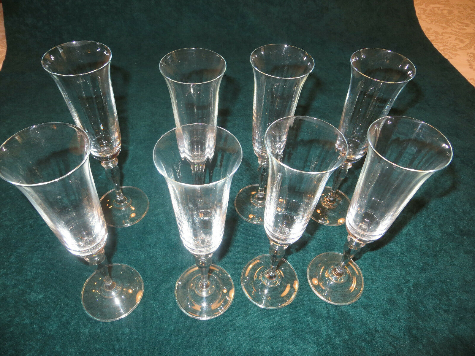 8 Champagne Glasses On Stems 9" Excellent Condition Never Used