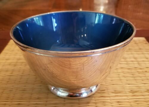 Vtg Towle 5-7/8" Blue Enamel/silver Plate Footed Bowl Ep 5002