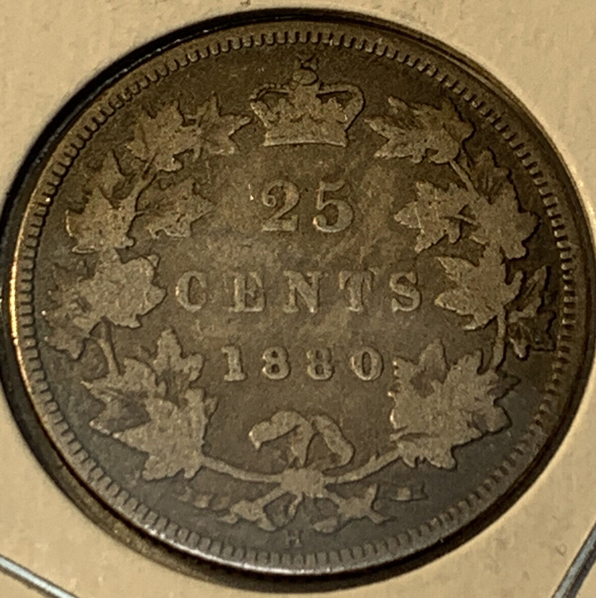1880 H Canada 25 Cents Silver Rare Key Date Oval 0 Fine Condition Coin Km#5
