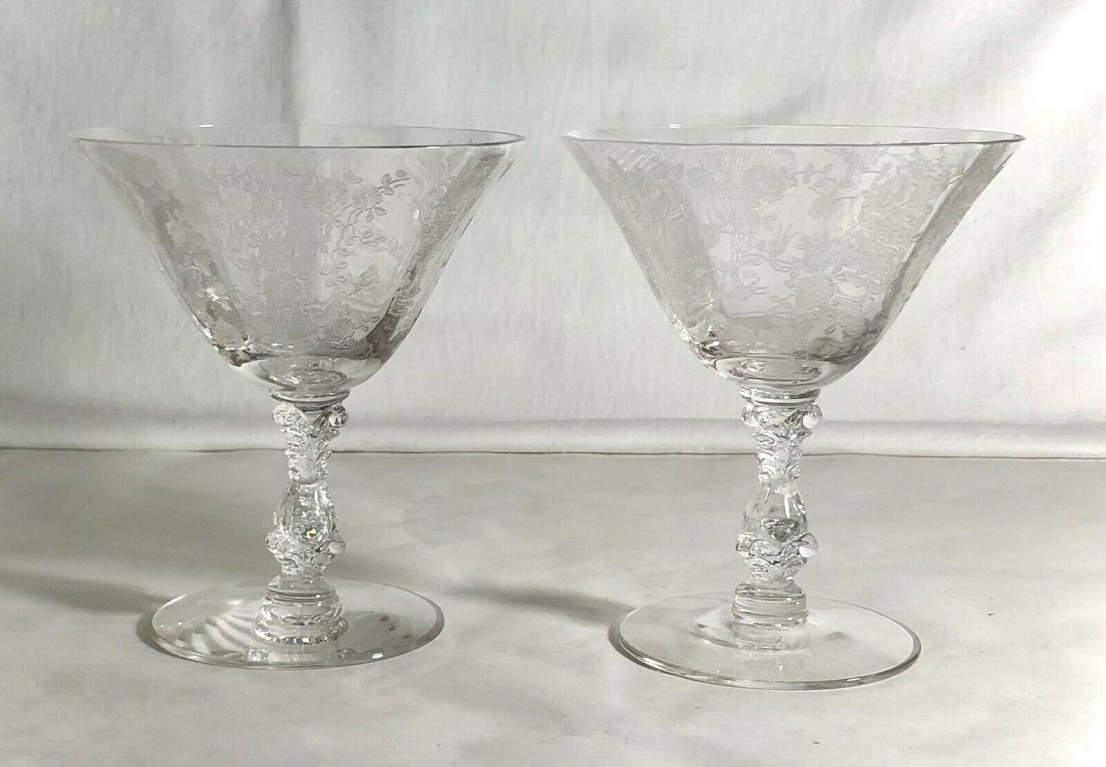 2 Cambridge Crystal Rose Point 4 7/8" 6 Oz. Low Sherbets  #3121