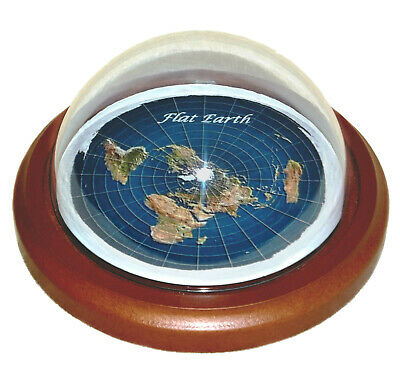 Flat Earth Map Dome Display Model - Wood Base, Plastic Dome, Gift