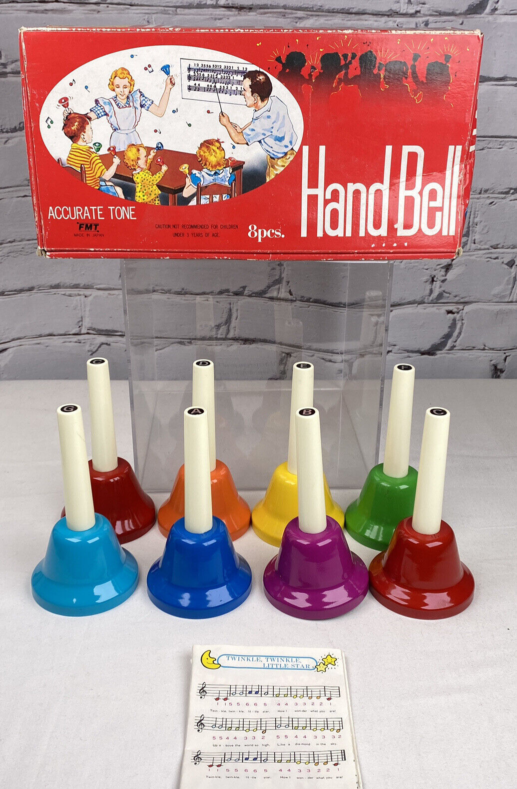 8 Piece Hand Bell Accurate Tone Set By Fmt Japan Original Box Vintage