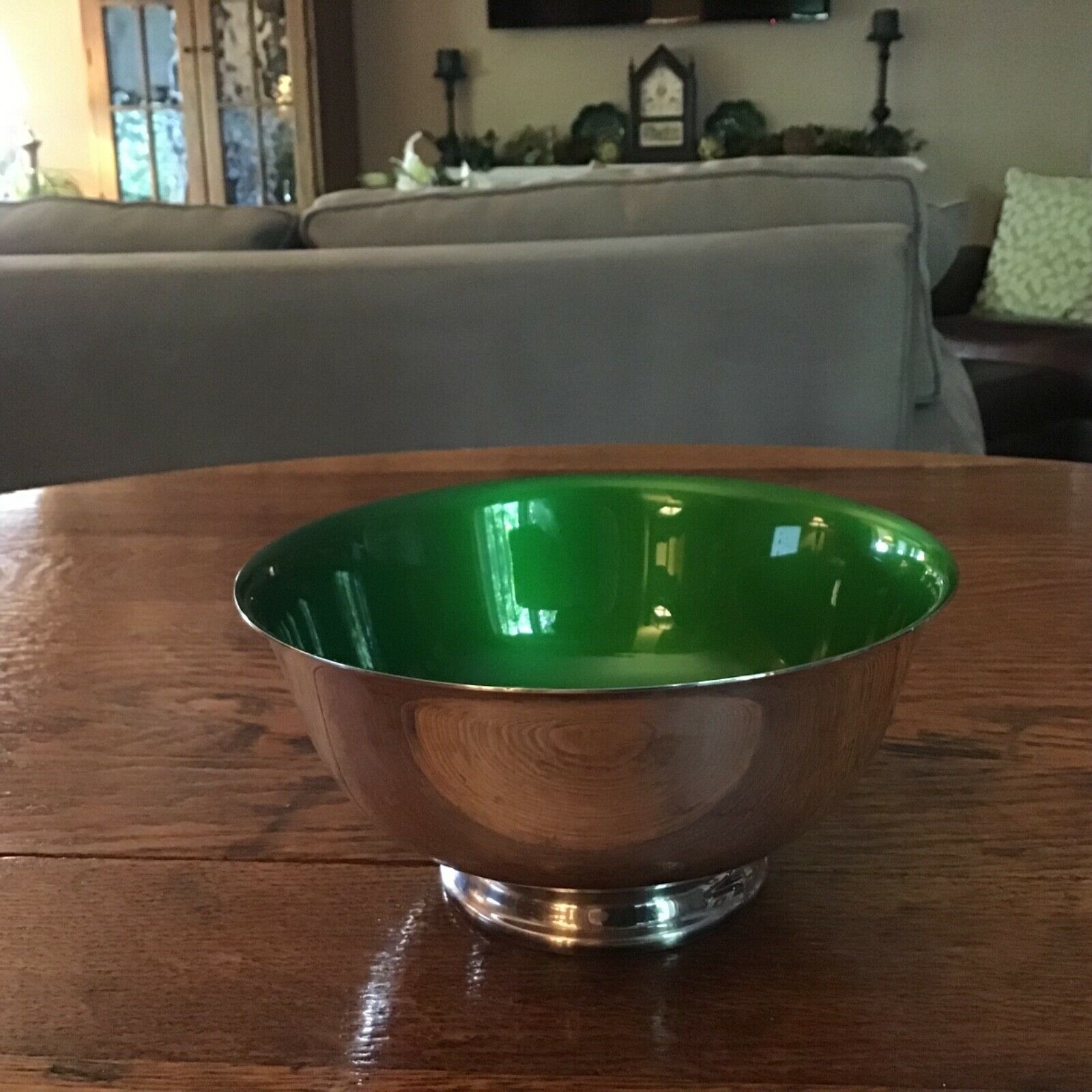 Vintage Reed & Barton Silverplated Bowl #1120 Green Enamel Interior