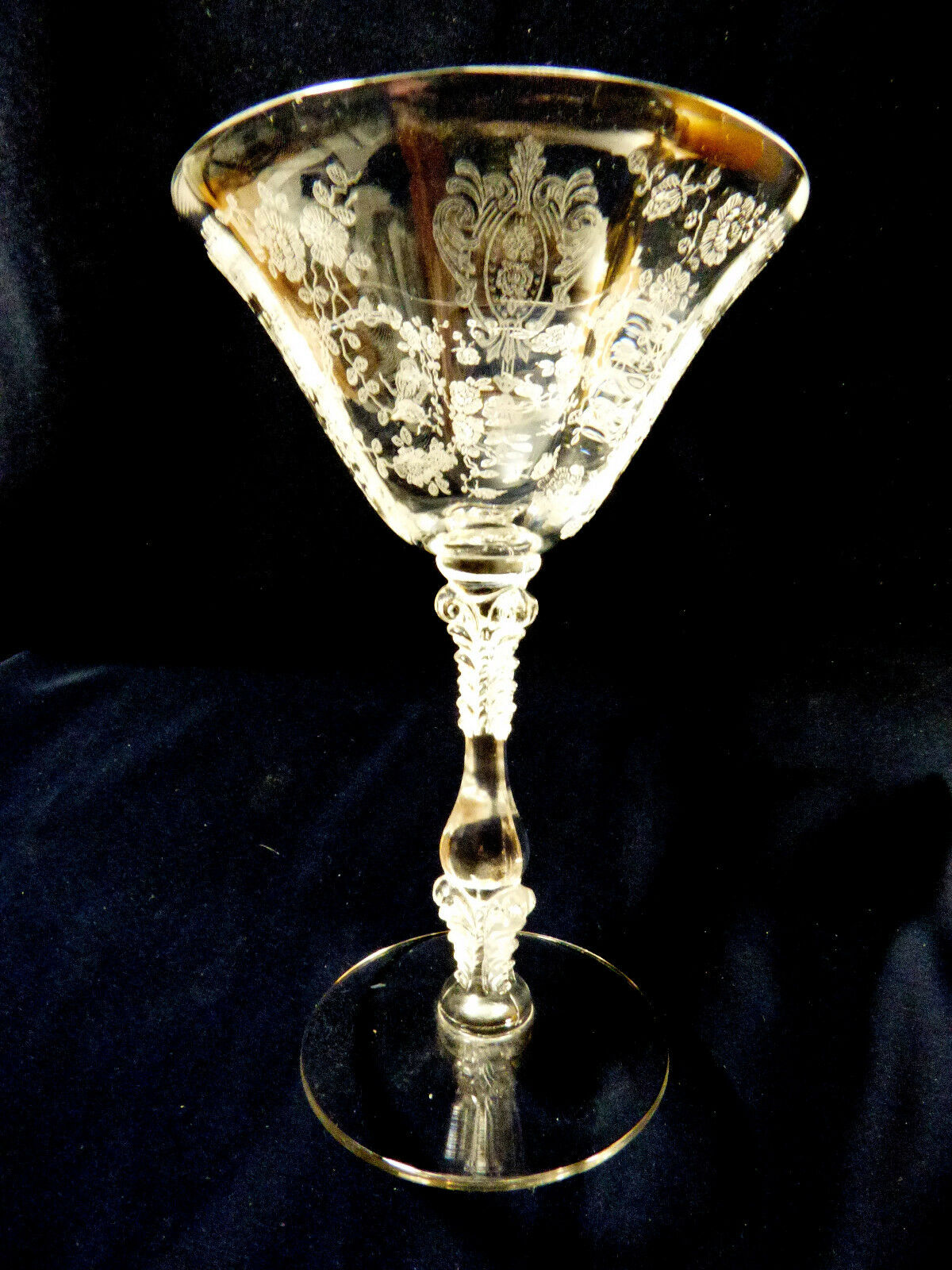Etched Cambridge Rose Point #3121 Stemmed Saucer Champagne Sherbet Goblet Glass