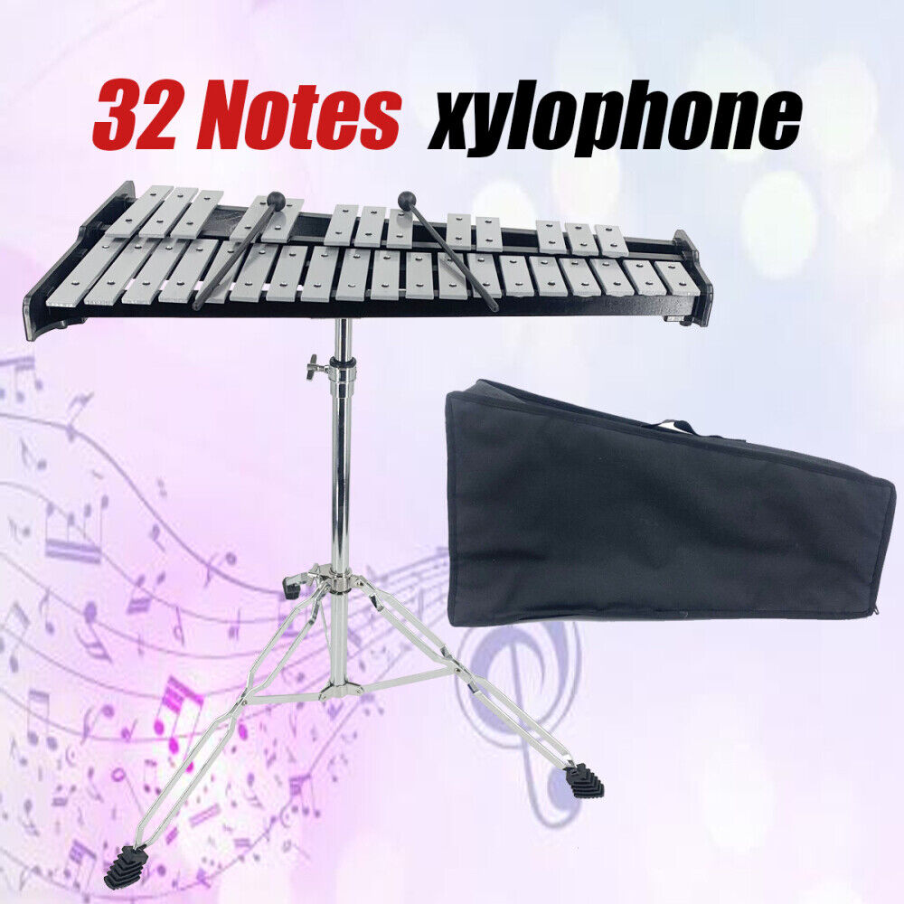 32 Notes Aluminum Percussion Glockenspiel Bell Kit W/practice Mallets Stand Bag